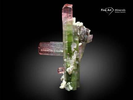 Floater Pink Cap Bi-Color Tourmaline with Floater Quartz and Albite Photo