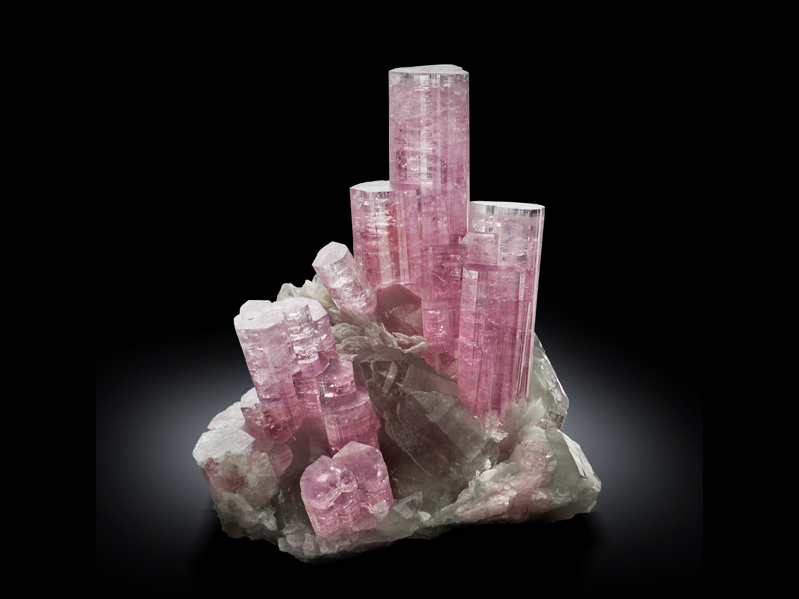 Pink Tourmaline Cluster on Quartz