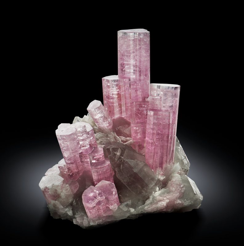 Pink Tourmaline Cluster On Quartz With Mica & Albite Photo
