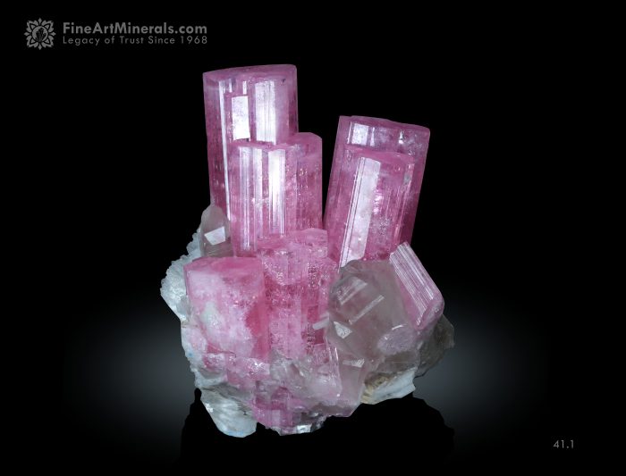 Pink Tourmaline Cluster on Quartz with Mica and Albite