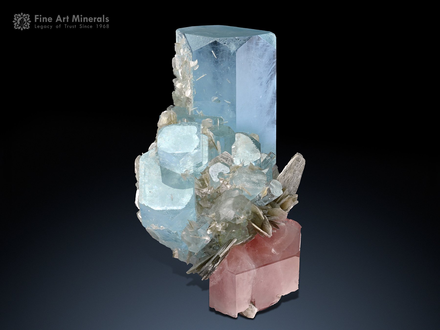 Aquamarine with Pink Apatite and Muscovite from Pakistan