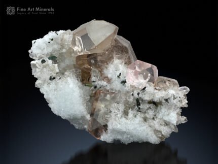 Morganite with Tourmaline and Quartz on Albite