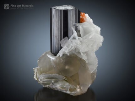 Schorl with Apatite and Spessartine on Cleavelandite and Quartz