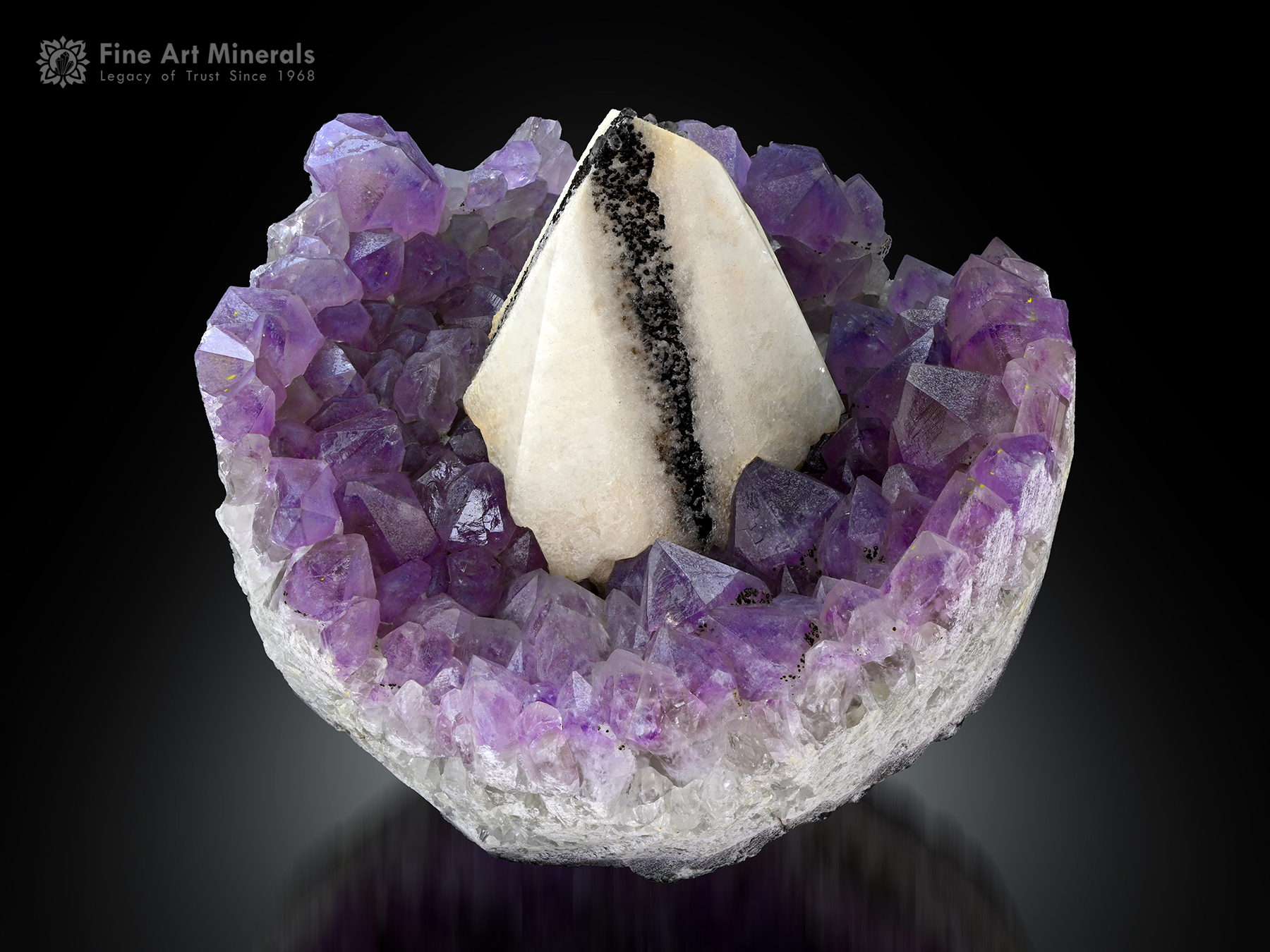 Amethyst with Epitaxial Amethyst and Goethite on Calcite