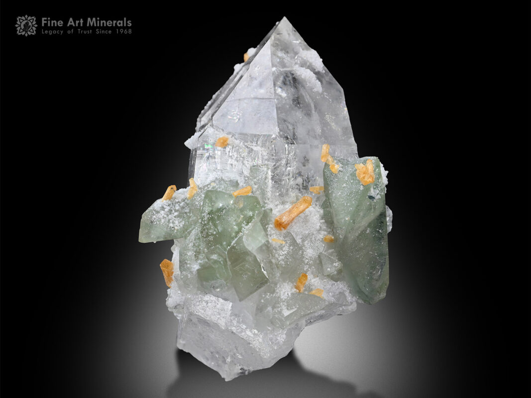 Herderite with Childrenite on Quartz from Pakistan