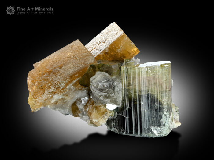 Danburite with Tourmaline and Quartz.