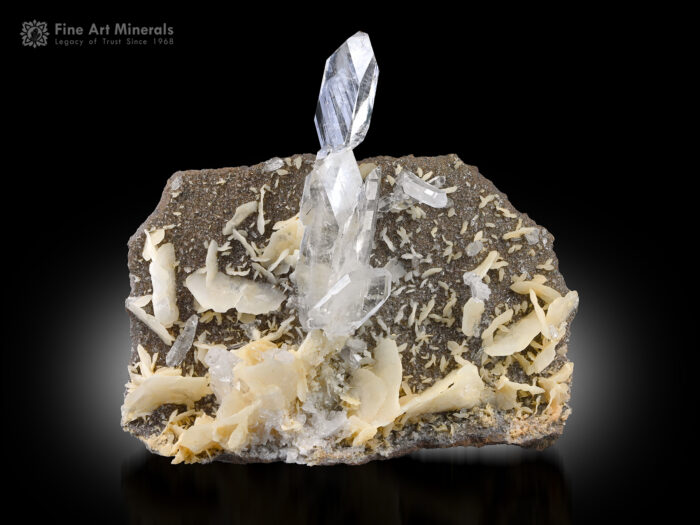 Faden Quartz with Calcite on Matrix from Pakistan