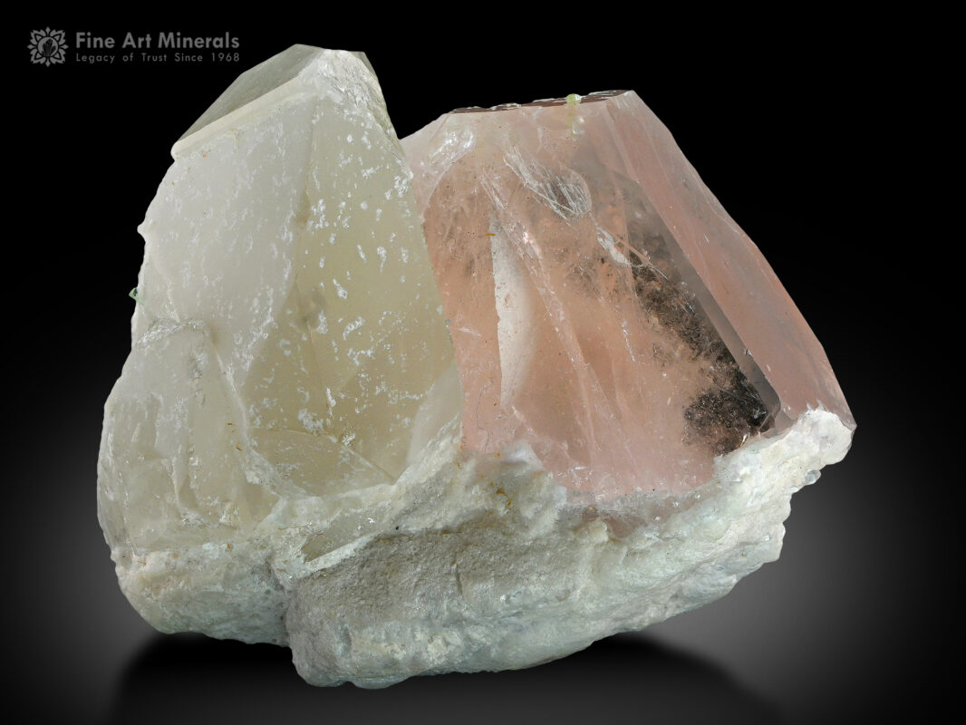 Morganite with Quartz on Matrix