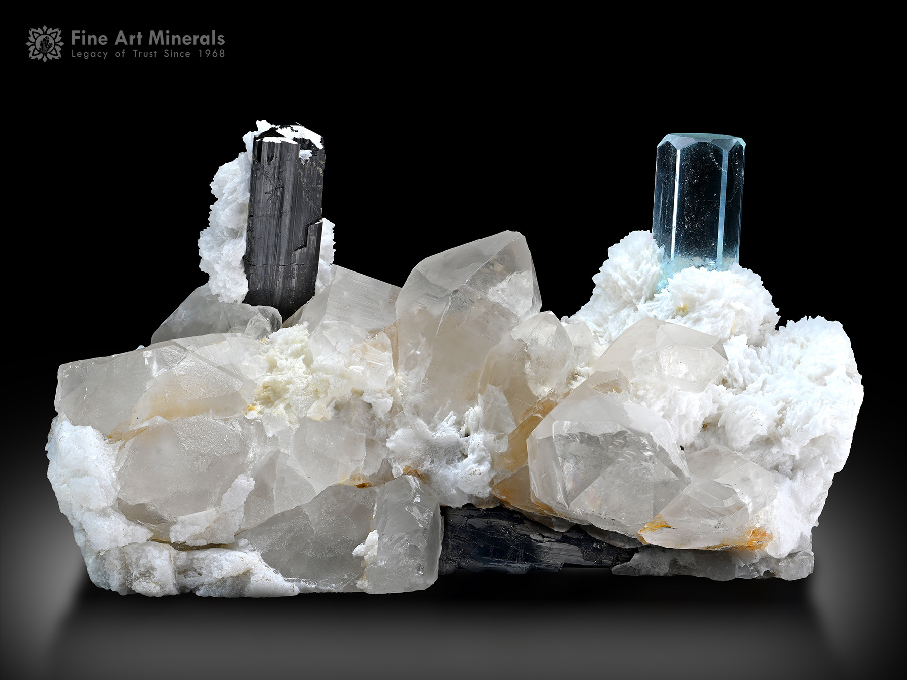 Aquamarine with Schorl and Quartz