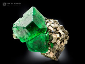 An exceptional fluorite on pyrite specimen from Cerro de Pasco, Peru.