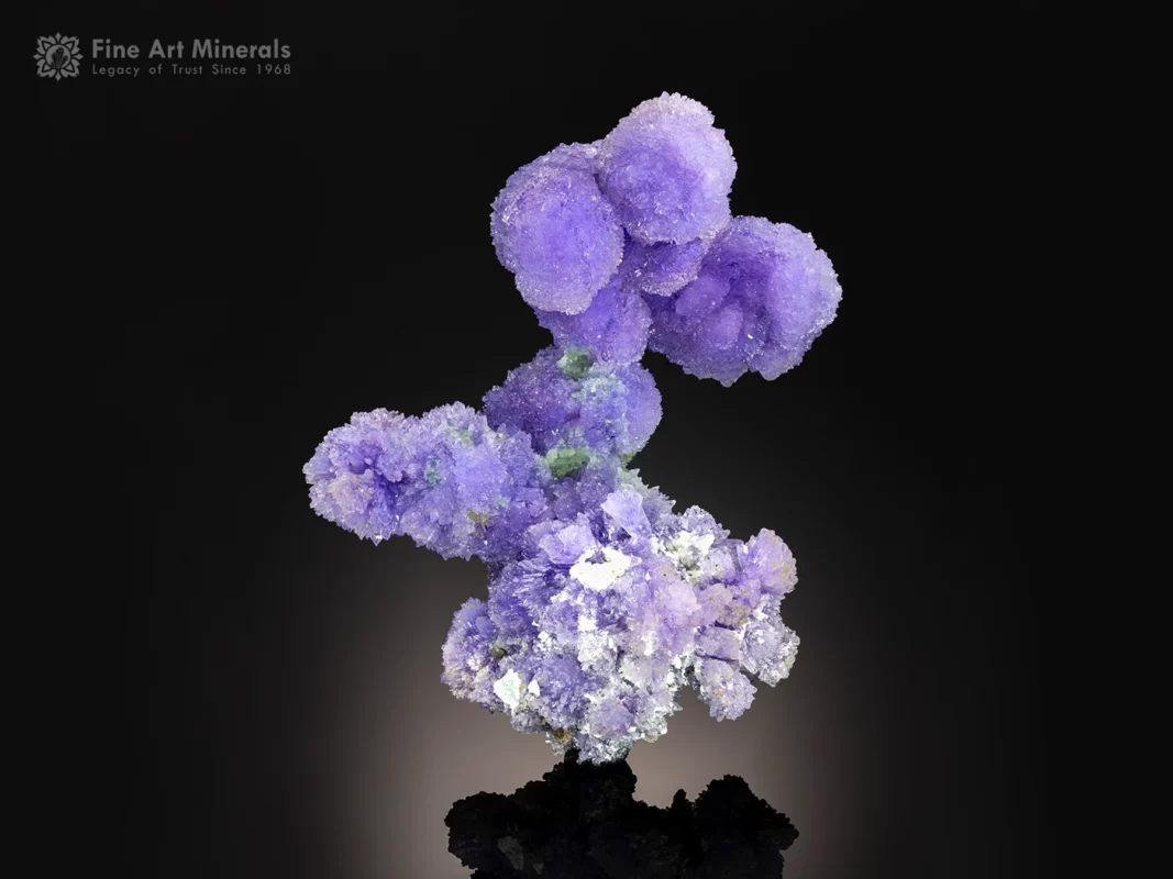 Radiating purple creedite cluster from China with sharp crystals, bright luster, and vibrant color. A well-formed and highly aesthetic mineral specimen.