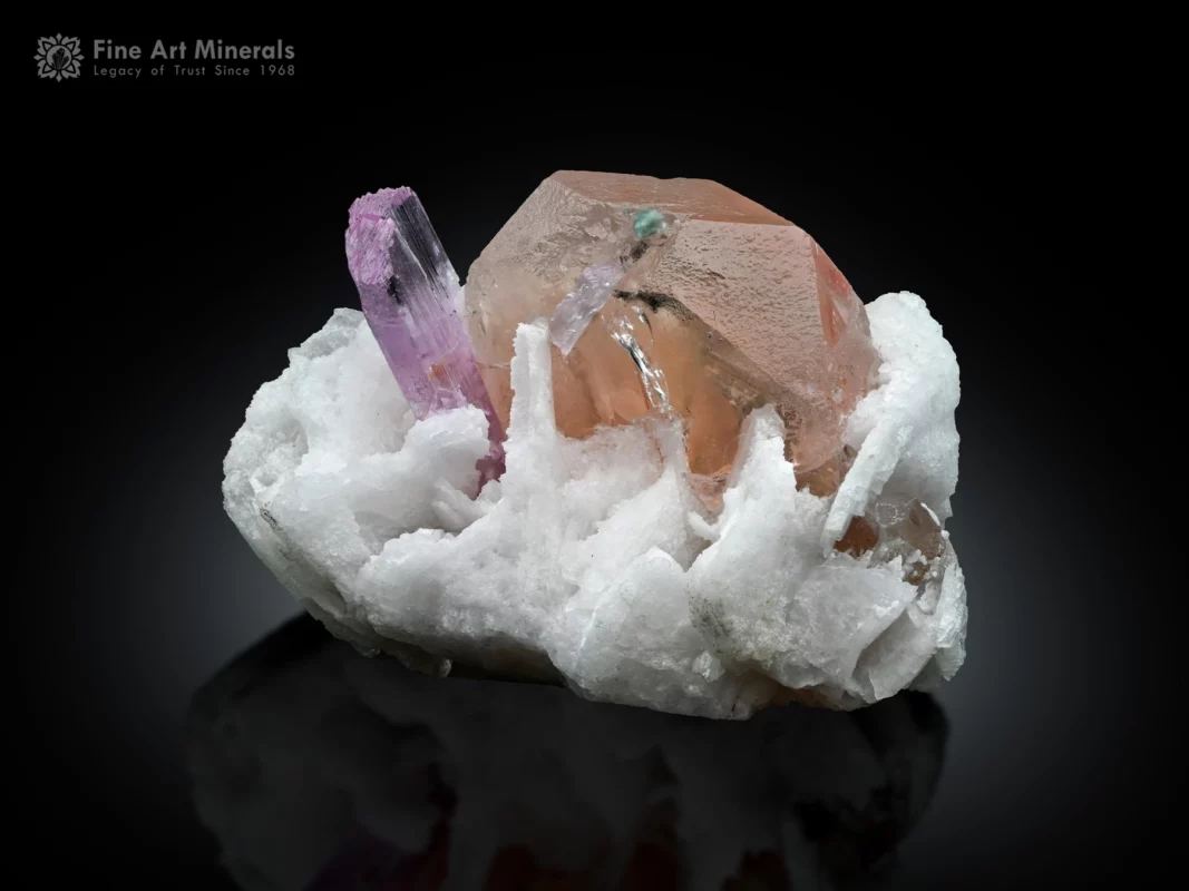 A fine mineral specimen of morganite with kunzite and cleavelandite - Afghanistan.