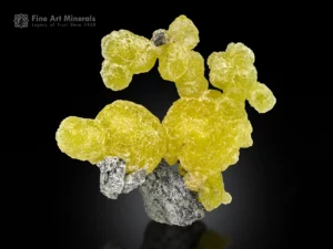 Bright yellow brucite specimen with botryoidal formations on matrix from Pakistan