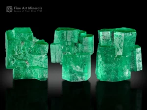 Trio of emerald crystals with rich green color and sharp hexagonal form from Swat Valley, Pakistan