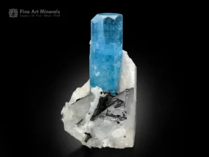 Deep sky-blue aquamarine crystal with quartz, schorl, and feldspar from Nyt Bruk Mine, Skardu District, Pakistan