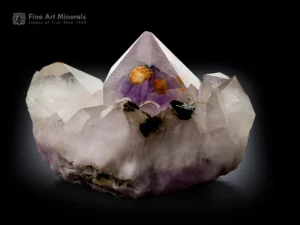Amethyst Quartz with Epidote from China — cabinet specimen with purple amethyst crystals and contrasting green epidote.