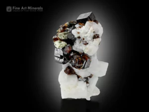 Lustrous andradite garnet crystals on white feldspar with minor epidote from Kharan, Balochistan, Pakistan