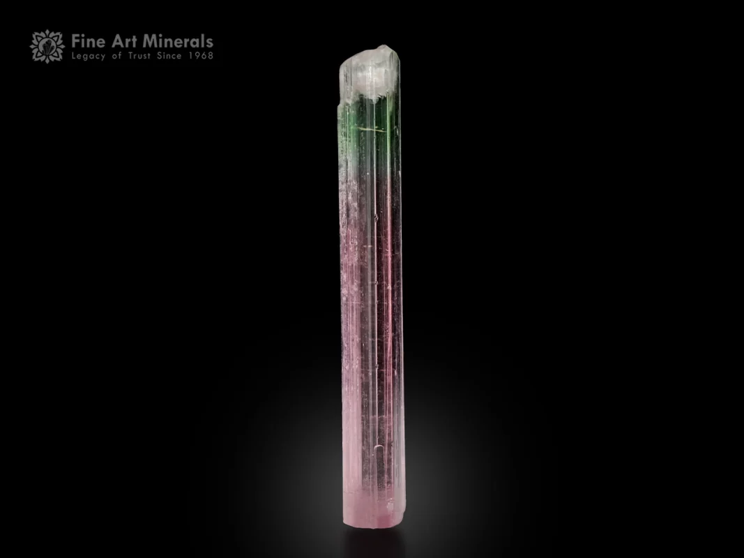 Bi-Color Tourmaline from Paprok, Nuristan, Afghanistan — miniature crystal with pink body and green termination.