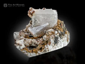 Transparent bi-color beryl crystals with albite and schorl inclusions from Skardu, Gilgit-Baltistan, Pakistan.