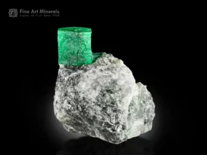 Fine emerald crystal with bright green color and sharp hexagonal shape on a contrasting matrix from Swat, Pakistan