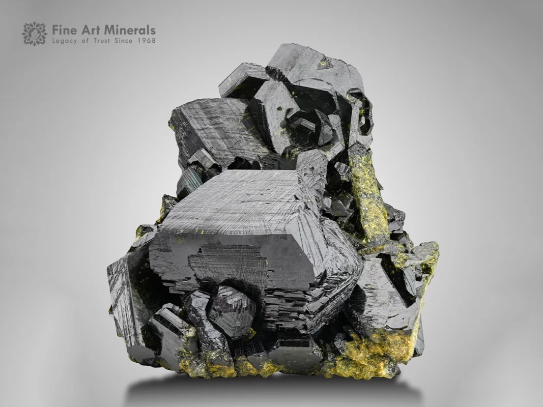 Epidote specimen from Kharan District, Balochistan, Pakistan — cabinet cluster with sharp prismatic crystals and dark green luster.