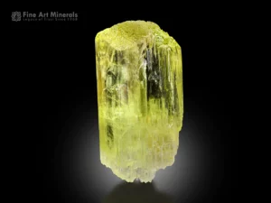 Yellow-green triphane spodumene crystal showing fine luster, striations, and natural termination from Mawi Pegmatite, Afghanistan