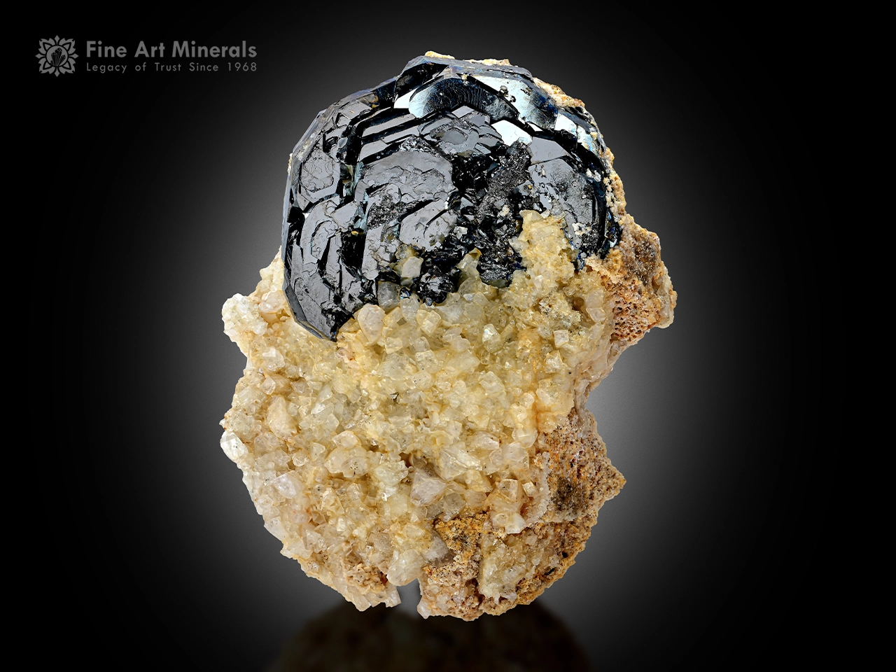 Metallic Hematite on Albite – Pakistan display Metallic hematite crystal on albite matrix with sharp faces and bright luster from Tormiq Valley, Pakistan.
