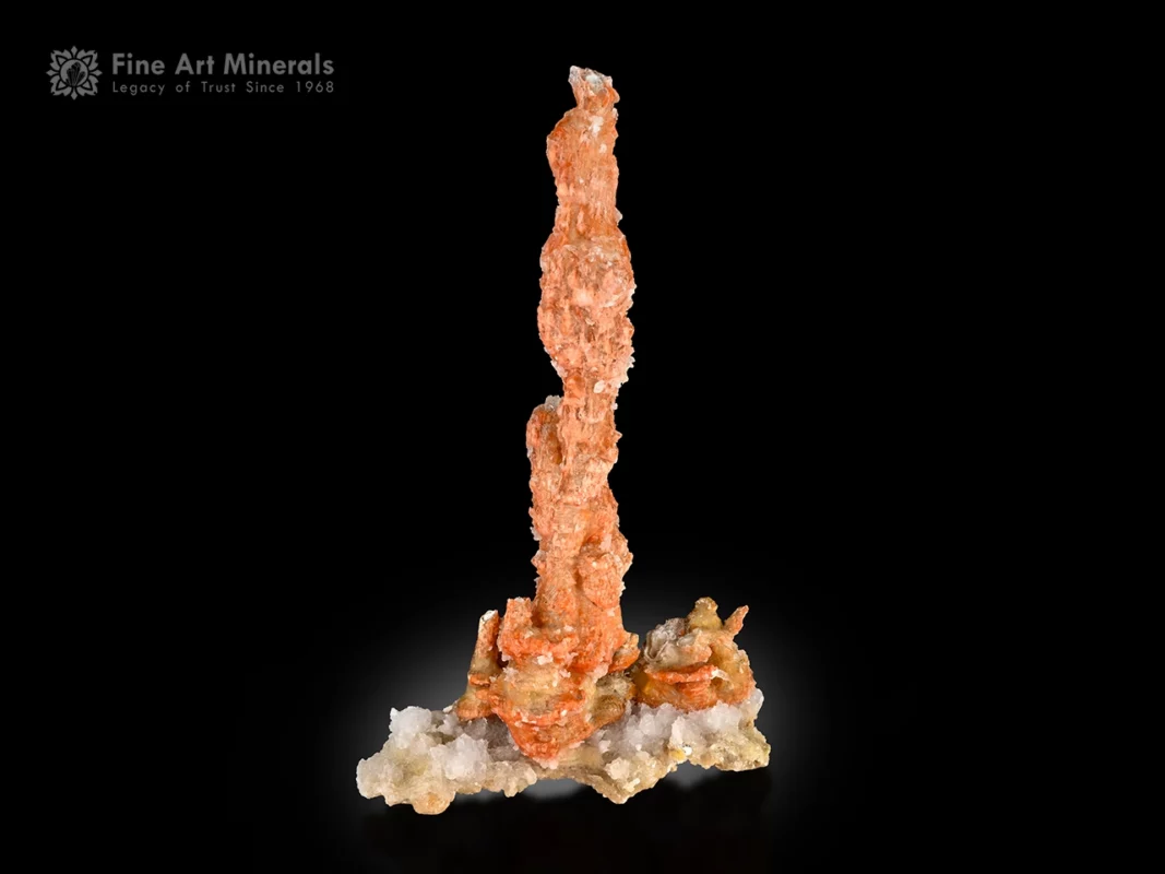 Fine calcite crystal with peach-orange color and frosty luster on natural matrix from Wenshan Mine, Yunnan, China.