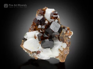 Reddish-brown andradite garnet crystals on white albite matrix from Pakistan