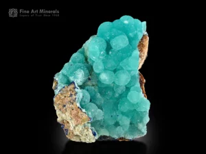 Teal botryoidal aragonite with thin azurite layers along the edges on earthy matrix from Afghanistan.