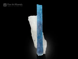 Electric-blue cuprian paraiba tourmaline crystal on snowy white quartz matrix with brilliant luster.