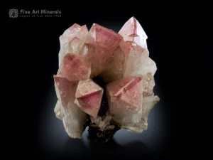 Manganoan adamite crystals on dark manganese matrix from Ojuela Mine, Mexico, showing vivid pinkish purple terminations and bright luster.