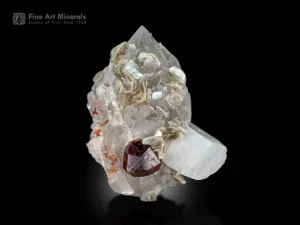 Spessartine garnet crystal on quartz with feldspar and mica from Shengus, Pakistan.