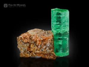 Beryl var. emerald on matrix with gemmy deep green 1.9 cm crystal from Afghanistan