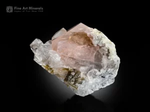 Soft pink morganite crystal with quartz, albite, and muscovite.