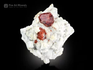4 cm spessartine garnet crystal on white albite with muscovite from Pakistan
