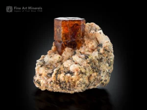 Self-standing bastnasite crystal on albite matrix with good luster and repaired natural crystal form