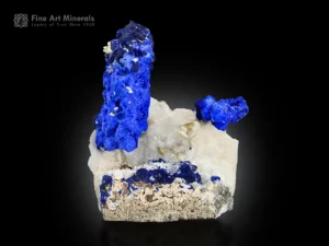 self-standing lazurite crystal with deep blue color and pyrite on the matrix.