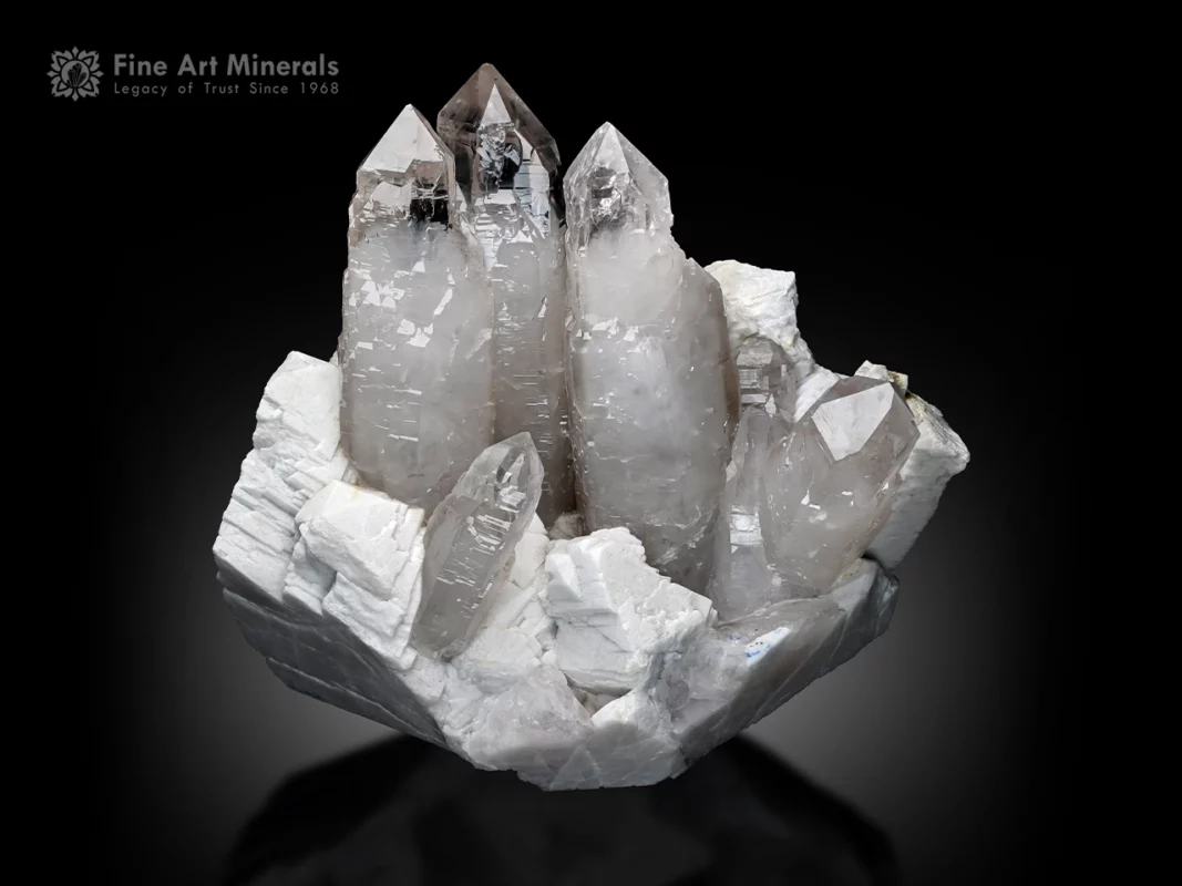 Giant terminated quartz crystals on feldspar and albite matrix from Goand Mine, Pakistan