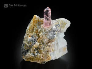 Self-standing light pink gemmy pink topaz crystal on matrix from Katlang Mardan District, Pakistan.
