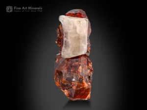 Miniature specimen featuring a deep reddish-orange spessartine garnet cluster paired with a well-formed apatite crystal, exhibiting good luster and balanced crystal shapes.