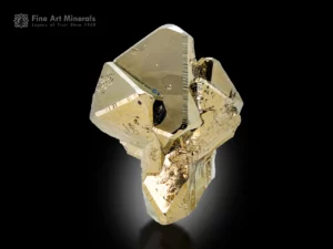 Sharp brass yellow thumbnail pyrite crystal with reflective faces from Peru