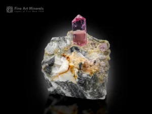 Gemmy pink topaz crystal with pink lavender color on white matrix from Katlang, Pakistan
