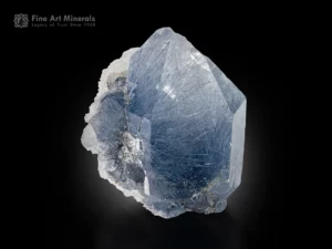 Dumortierite included quartz crystal with blue acicular inclusions and white albite matrix from Bahia, Brazil