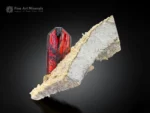 Fiery red phantom brookite crystal with sharp termination on an earthy tone matrix.