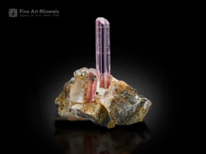 Gemmy pink topaz crystal on natural rock matrix from Katlang, Pakistan.