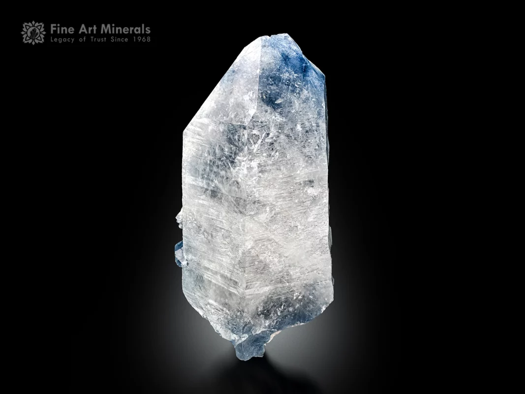 Quartz crystal with blue dumortierite filament inclusions, Vaca Morta, Brazil.