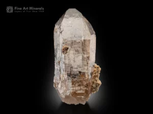 Smoky quartz crystal with white albite association and glassy luster mineral specimen