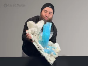 Large natural aquamarine crystal with sky blue color on white feldspar matrix, Goand Mine, Skardu District, Pakistan.