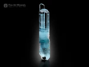 Beryl var. aquamarine crystal with twin growth, schorl inclusions, and albite contrast.